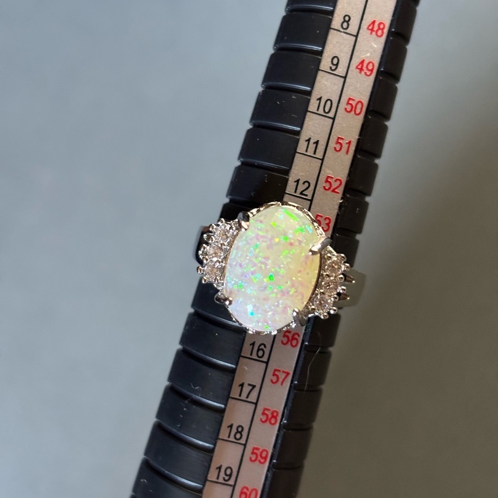 Elegant Silver Opal Ring Size 8